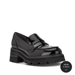 MARC FISHER LTD Latika Almond Toe Platform Loafers Black Patent